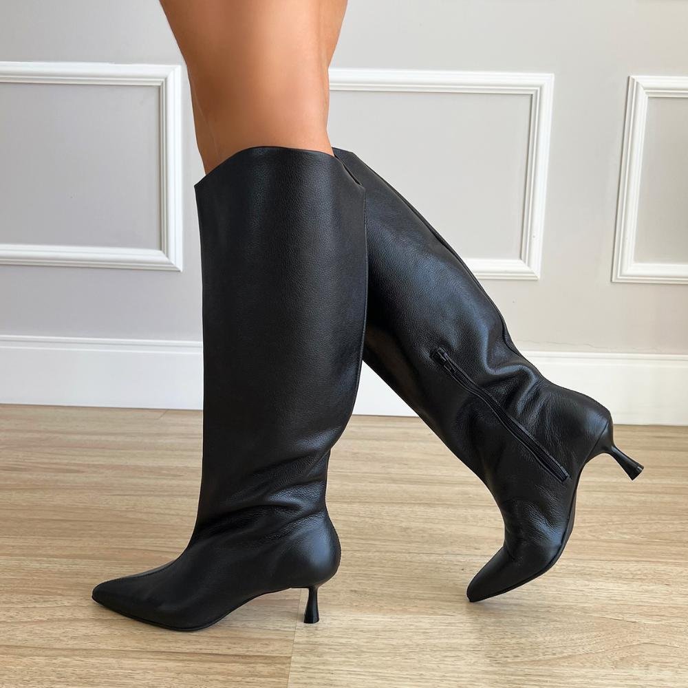 Bota de Couro Salto Taça Emily Preto Preto 6