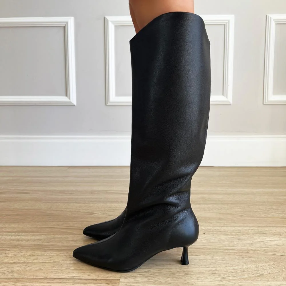 Bota de Couro Salto Taça Emily Preto Preto 7
