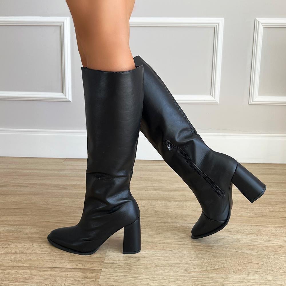 Bota Salto Bloco Cano Alto Claire Preto Preto 2