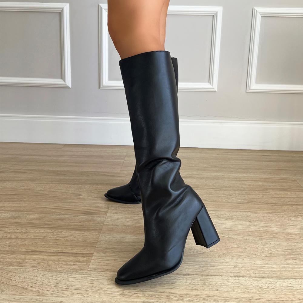 Bota Salto Bloco Cano Alto Claire Preto Preto 5