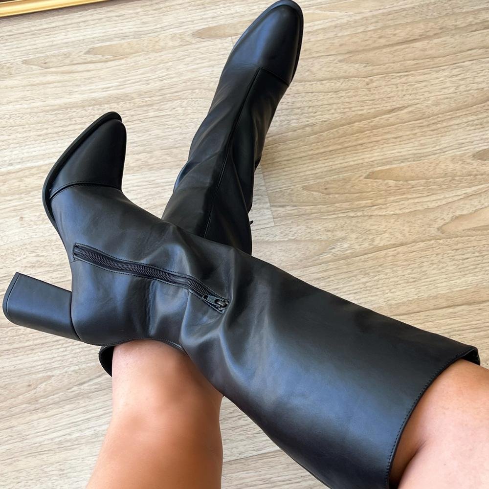 Bota Salto Bloco Cano Alto Claire Preto Preto 7