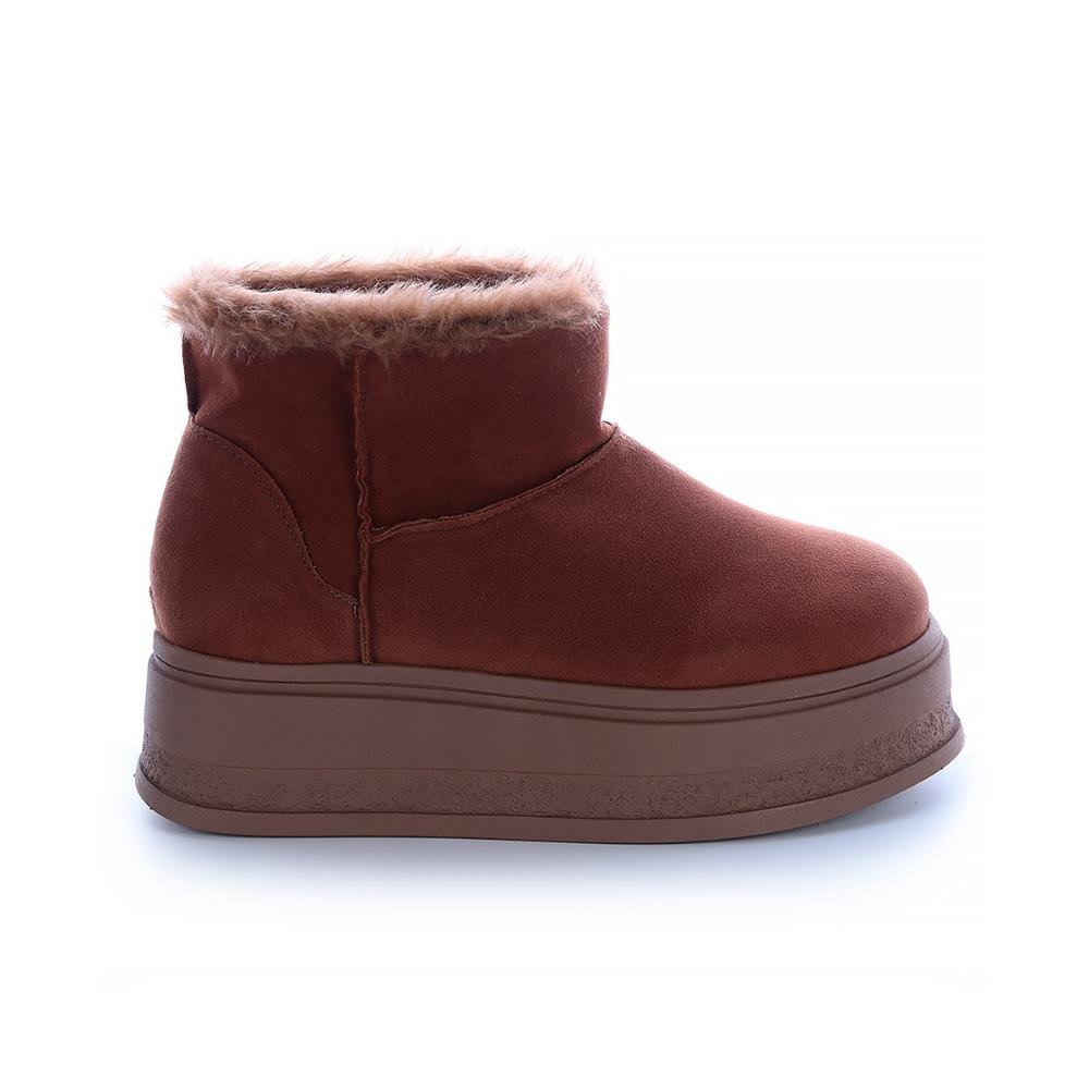 Bota de Pelos Forrada Plataforma Cano Baixo Caramelo Caramelo 1