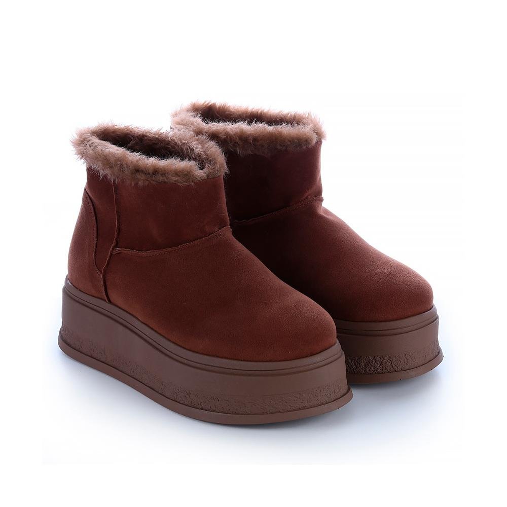 Bota de Pelos Forrada Plataforma Cano Baixo Caramelo Caramelo 3