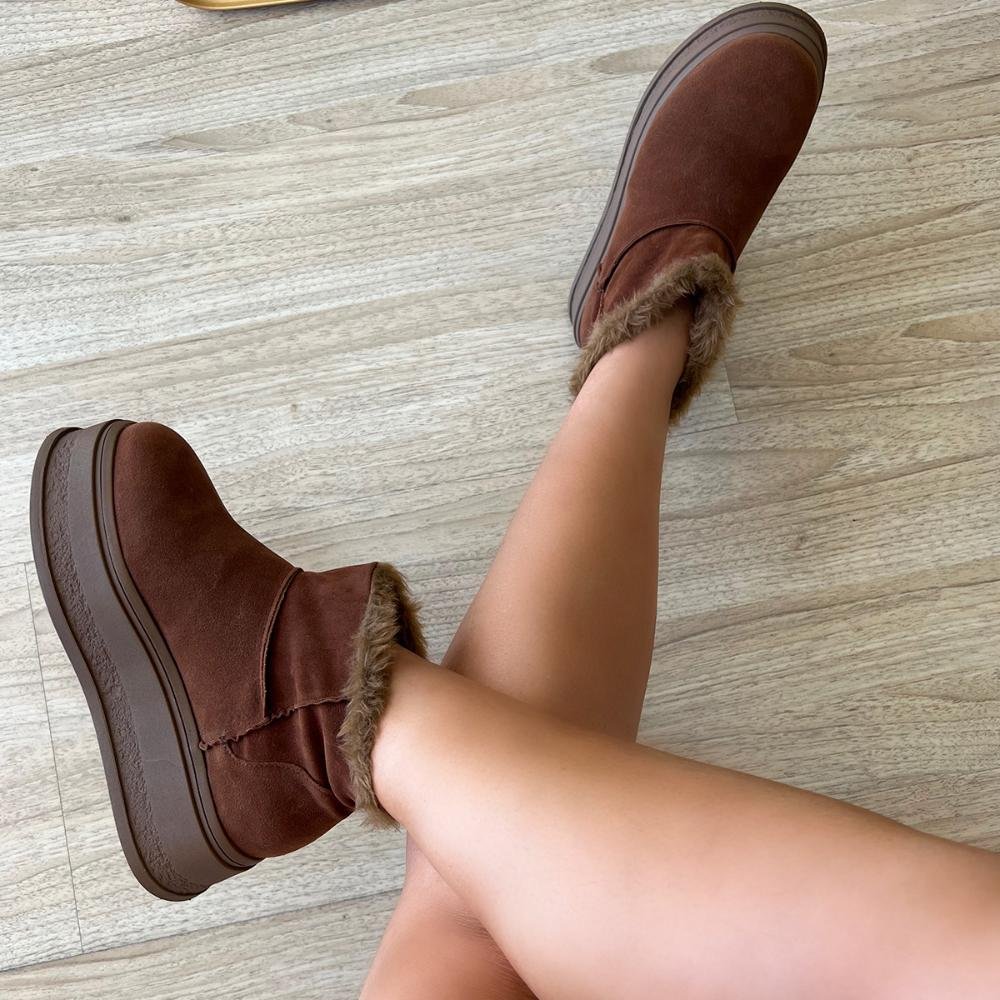 Bota de Pelos Forrada Plataforma Cano Baixo Caramelo Caramelo 4