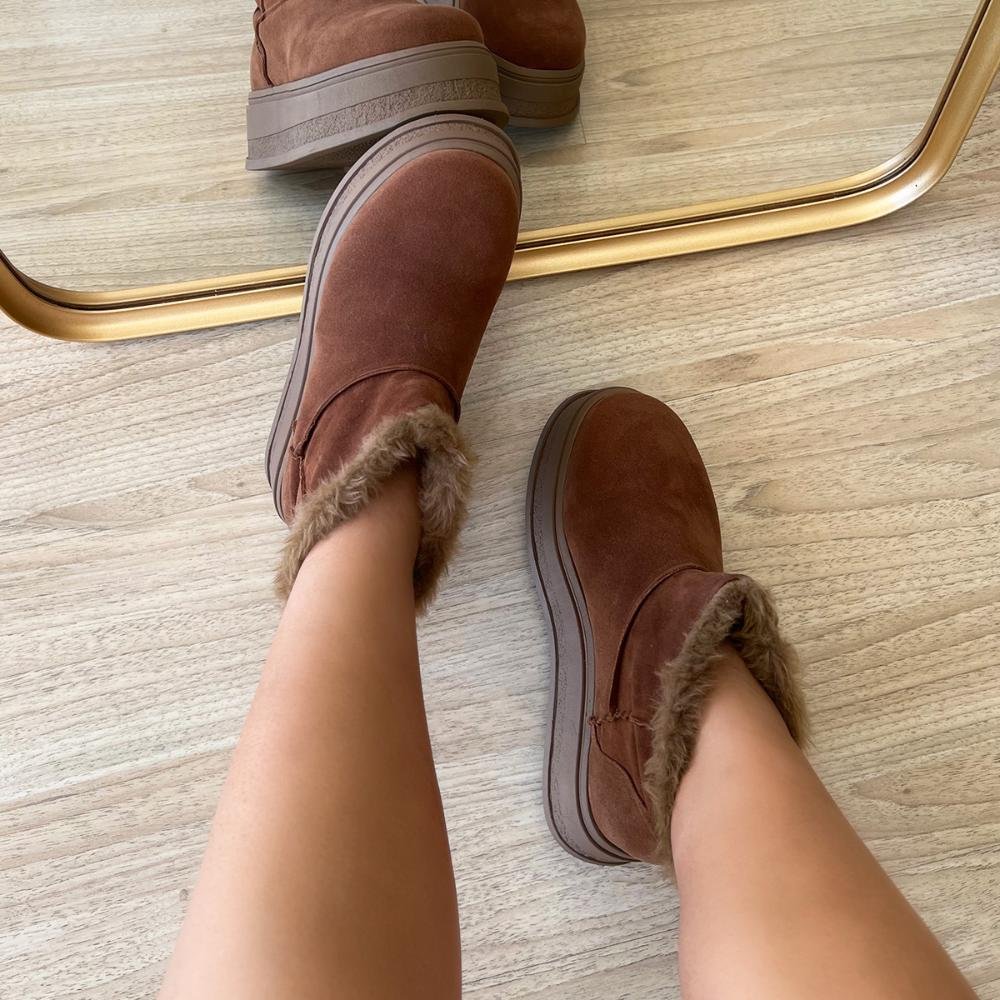 Bota de Pelos Forrada Plataforma Cano Baixo Caramelo Caramelo 6