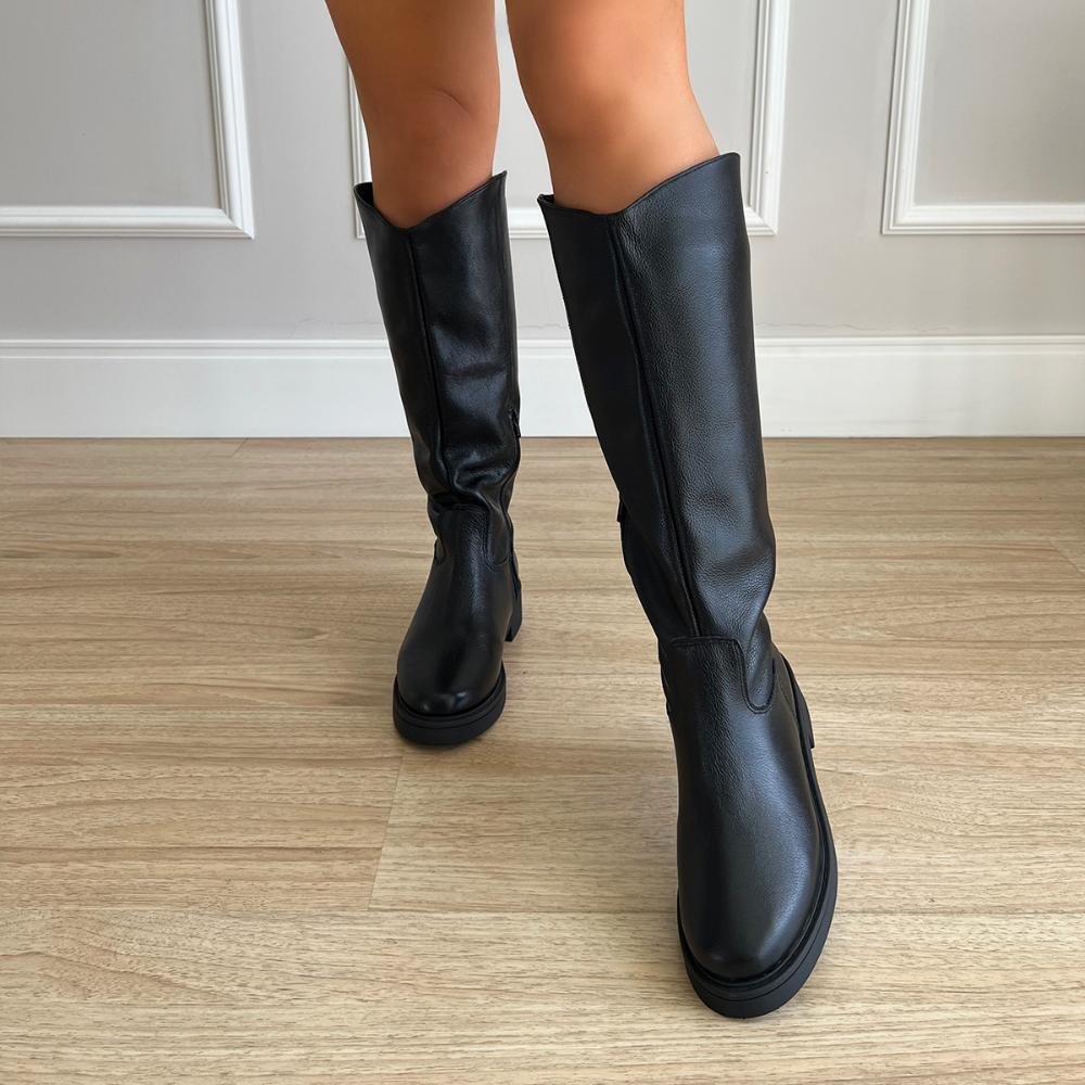 Bota Coturno de Couro Helo Cano Alto Preto Preto 4