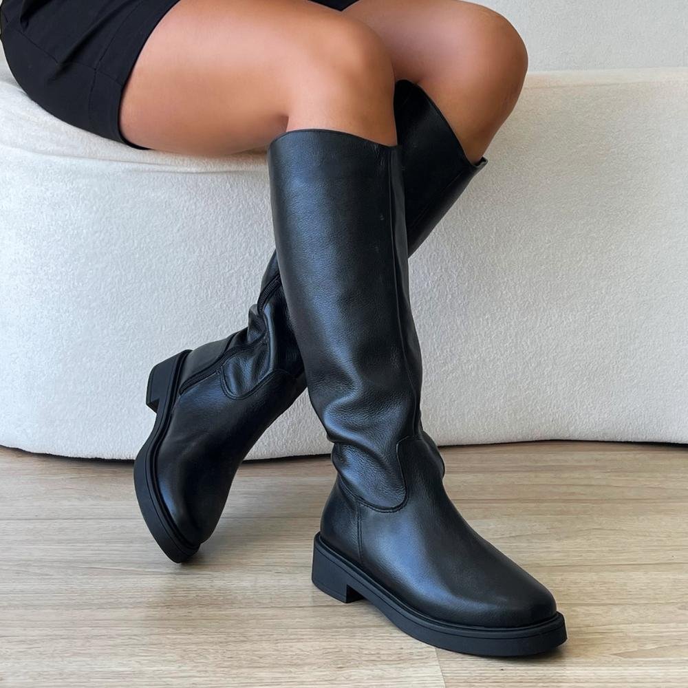 Bota Coturno de Couro Helo Cano Alto Preto Preto 2