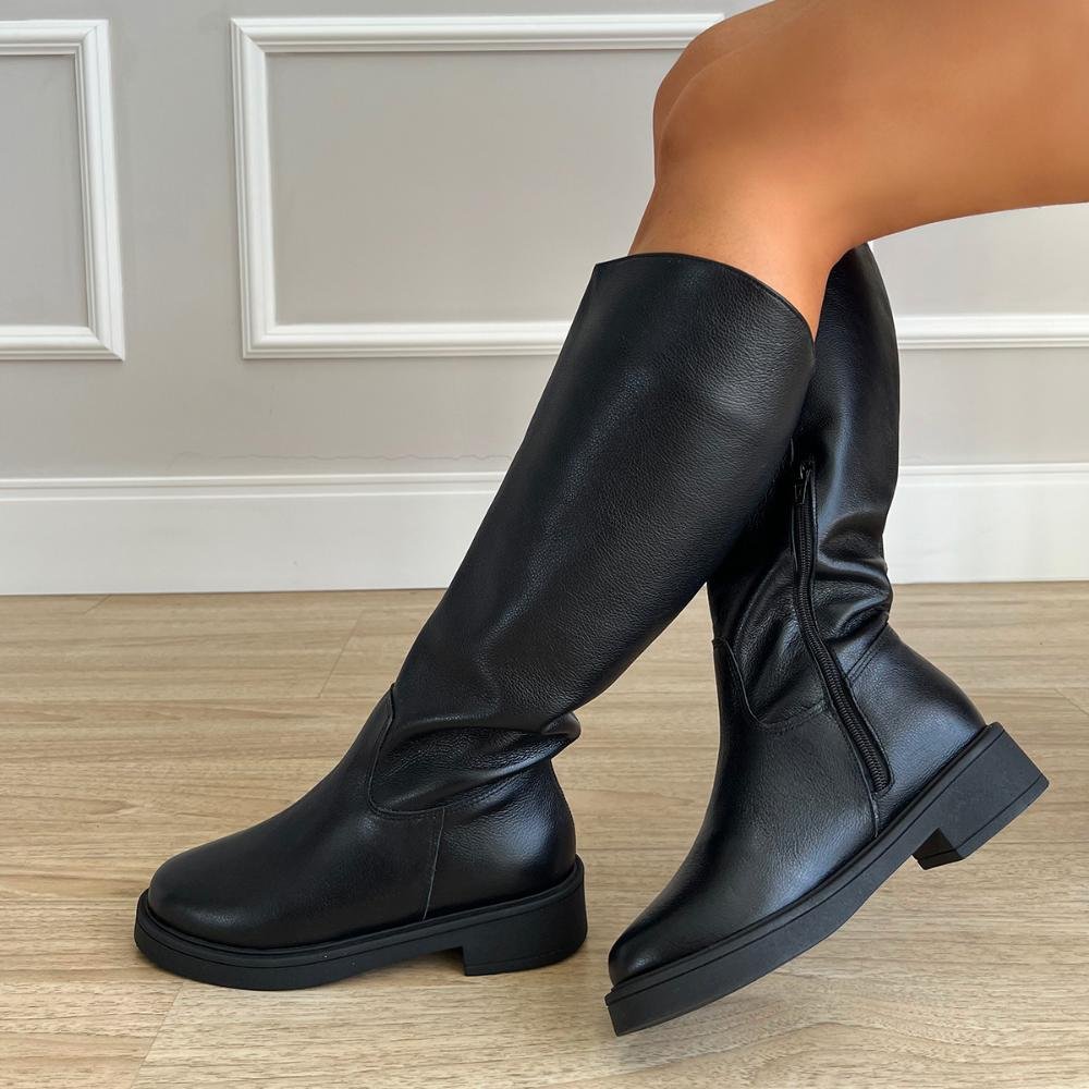 Bota Coturno de Couro Helo Cano Alto Preto Preto 5