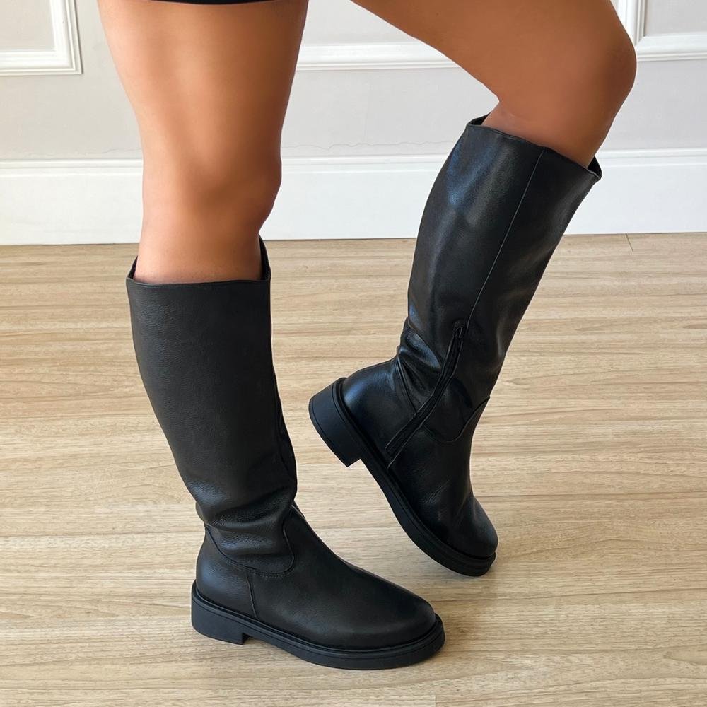 Bota Coturno de Couro Helo Cano Alto Preto Preto 6