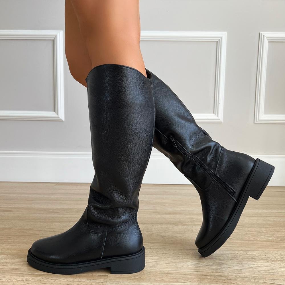 Bota Coturno de Couro Helo Cano Alto Preto Preto 7