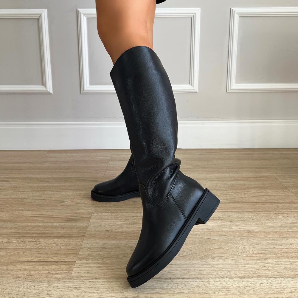 Bota Coturno de Couro Helo Cano Alto Preto Preto 8