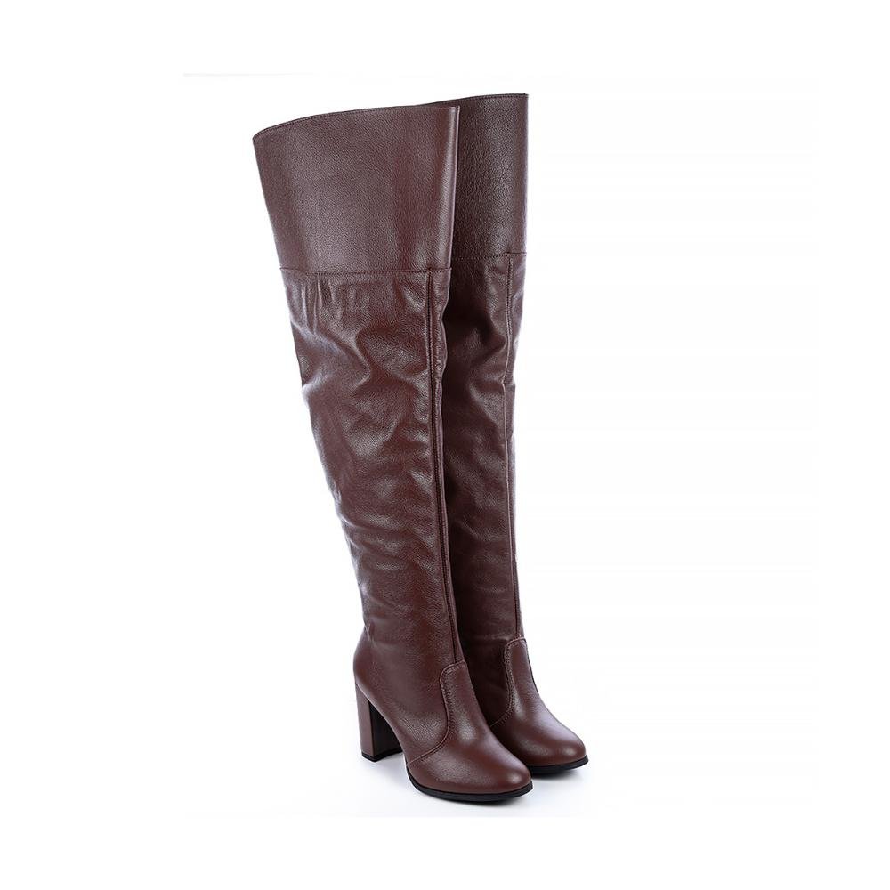 Bota de Couro Legítimo Over The Knee Tina Marrom Marrom 3