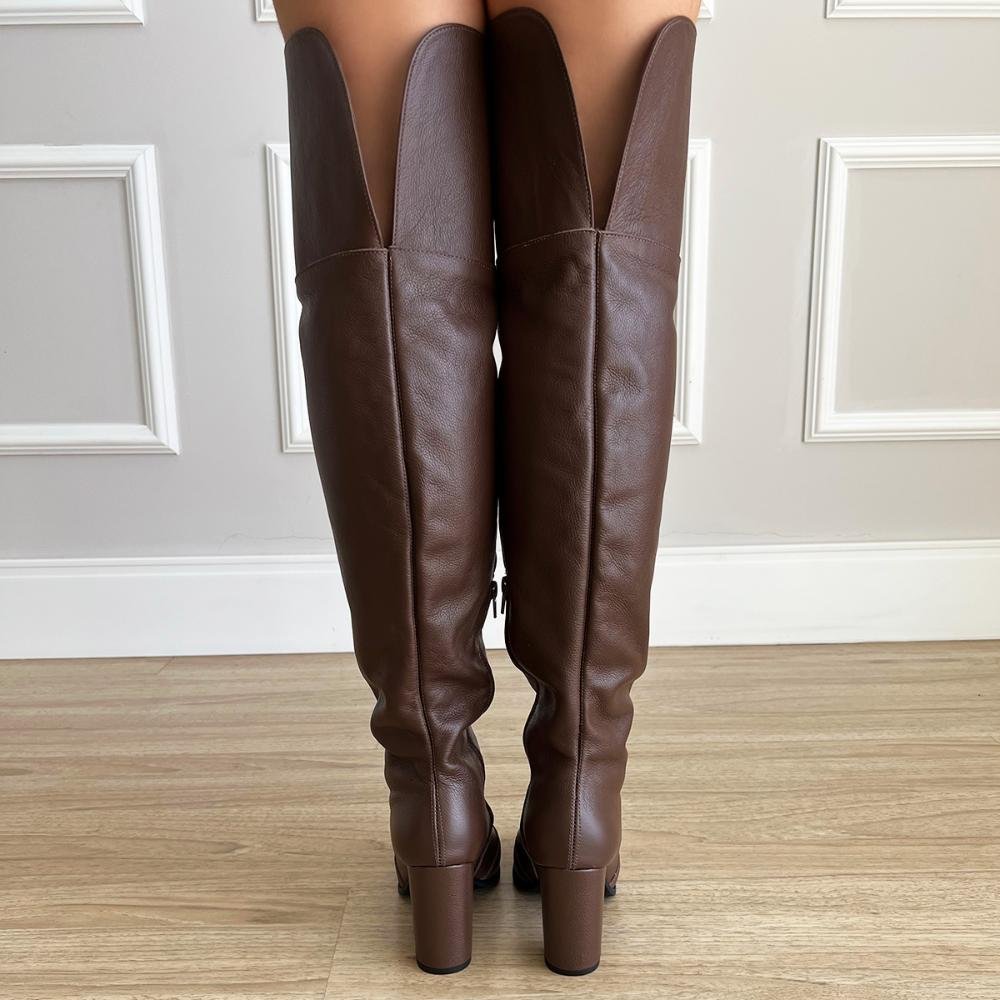Bota de Couro Legítimo Over The Knee Tina Marrom Marrom 5