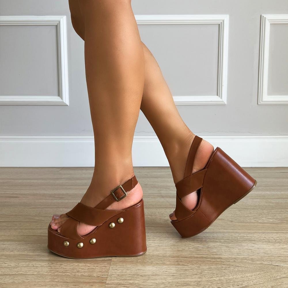 Sandália Plataforma Anabela Naomi Caramelo Caramelo 7