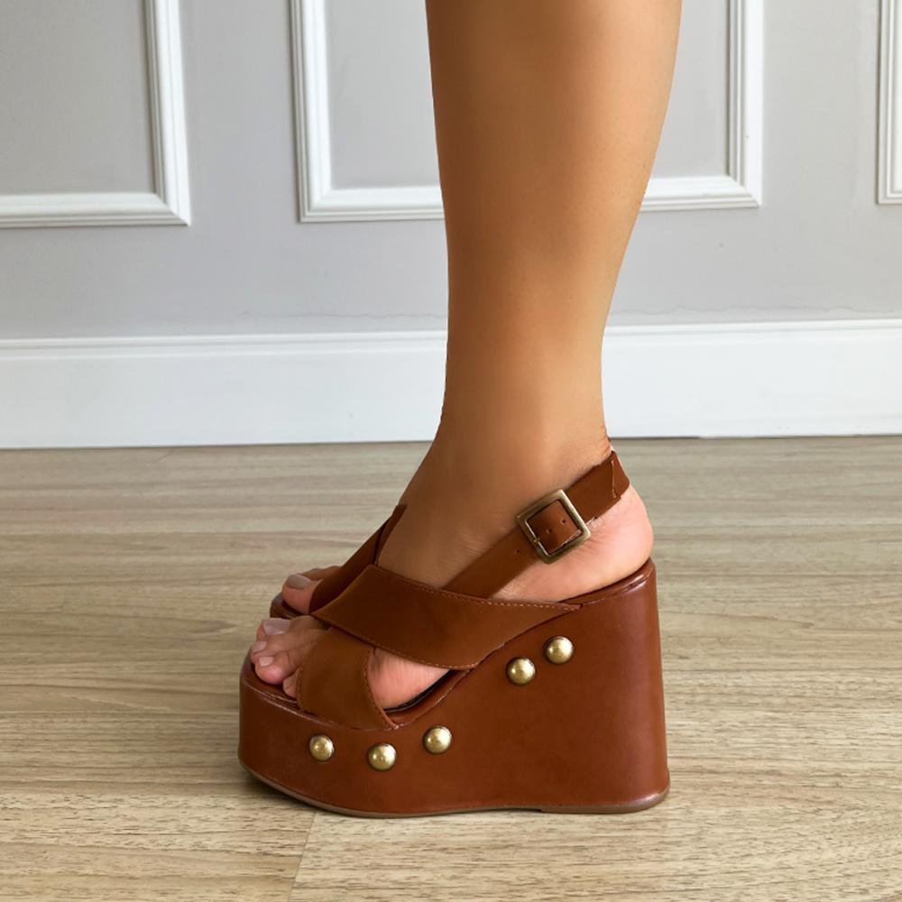 Sandália Plataforma Anabela Naomi Caramelo Caramelo 8