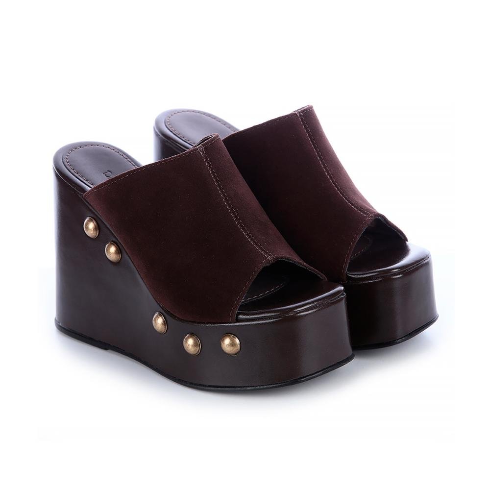 Tamanco Anabela Maddy Camurça Marrom Marrom 3