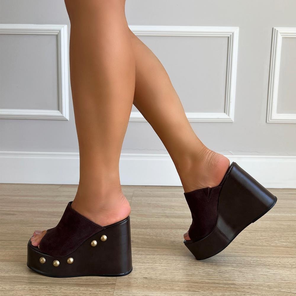 Tamanco Anabela Maddy Camurça Marrom Marrom 7