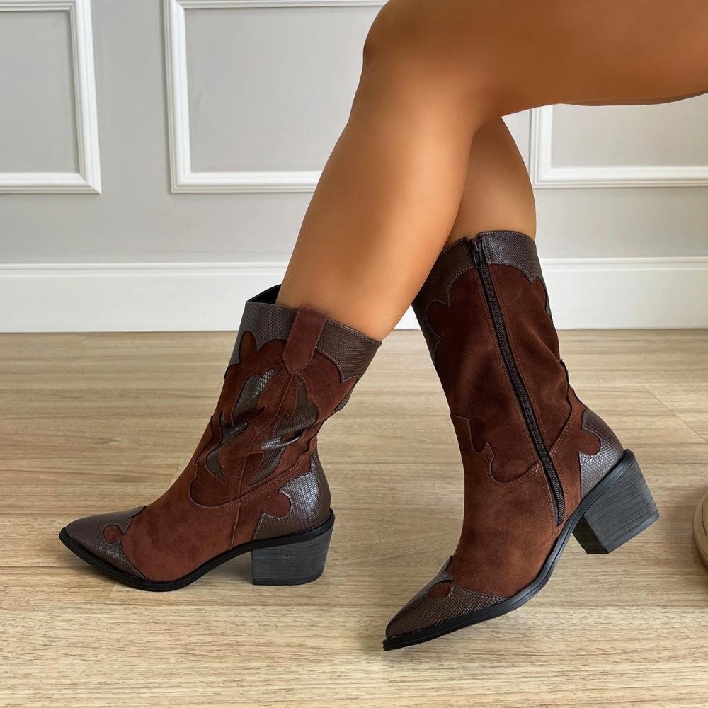 Bota Country Feminina Iza Camurça Marrom Marrom 2