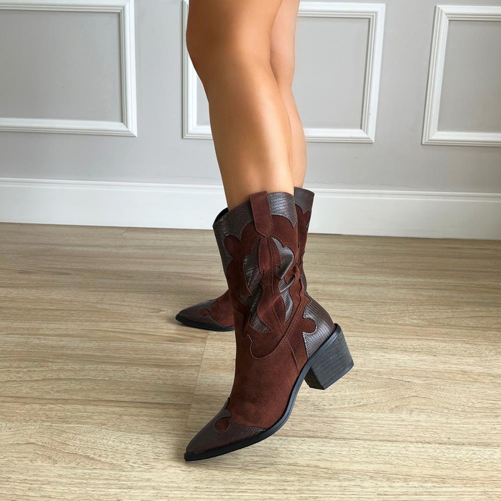 Bota Country Feminina Iza Camurça Marrom Marrom 8