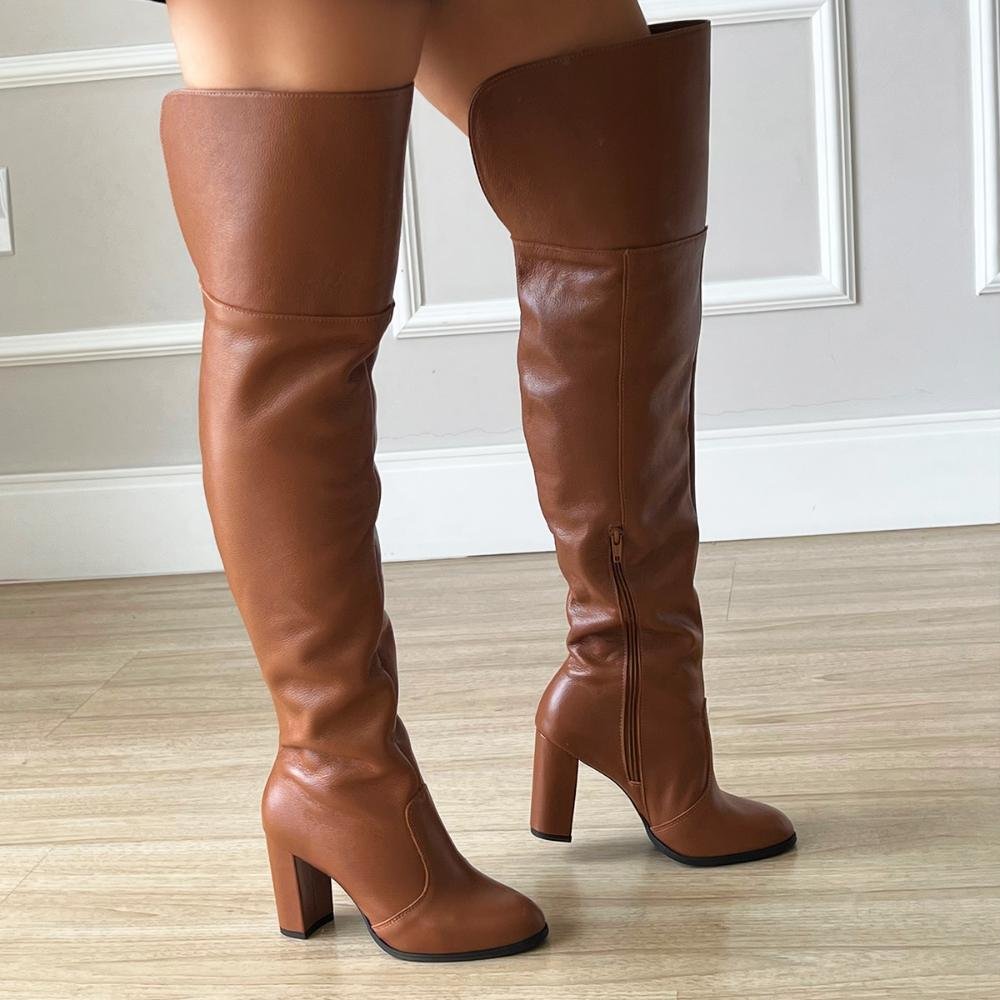 Bota de Couro Legítimo Over The Knee Tina Caramelo Caramelo 3