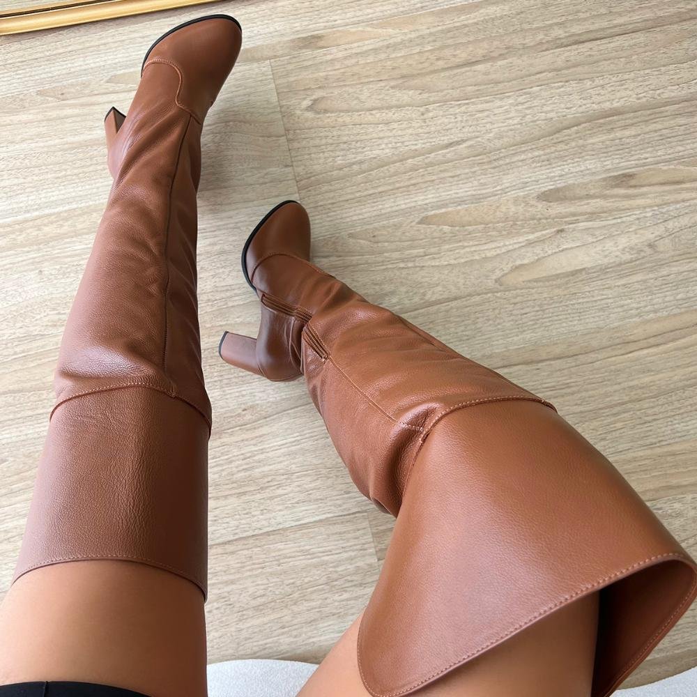 Bota de Couro Legítimo Over The Knee Tina Caramelo Caramelo 6