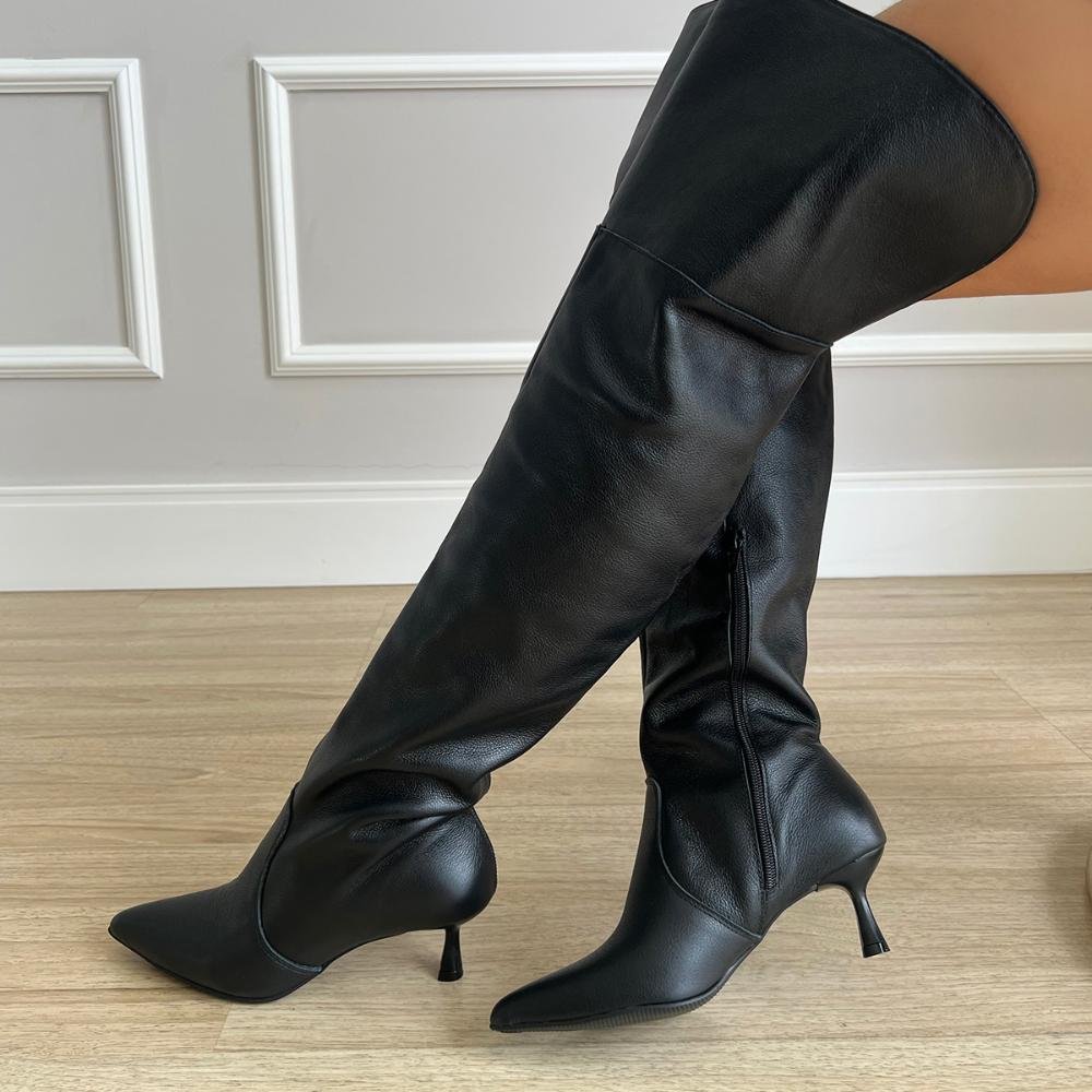 Bota de Couro Legítimo Over The Knee Kayla Preto Preto 4