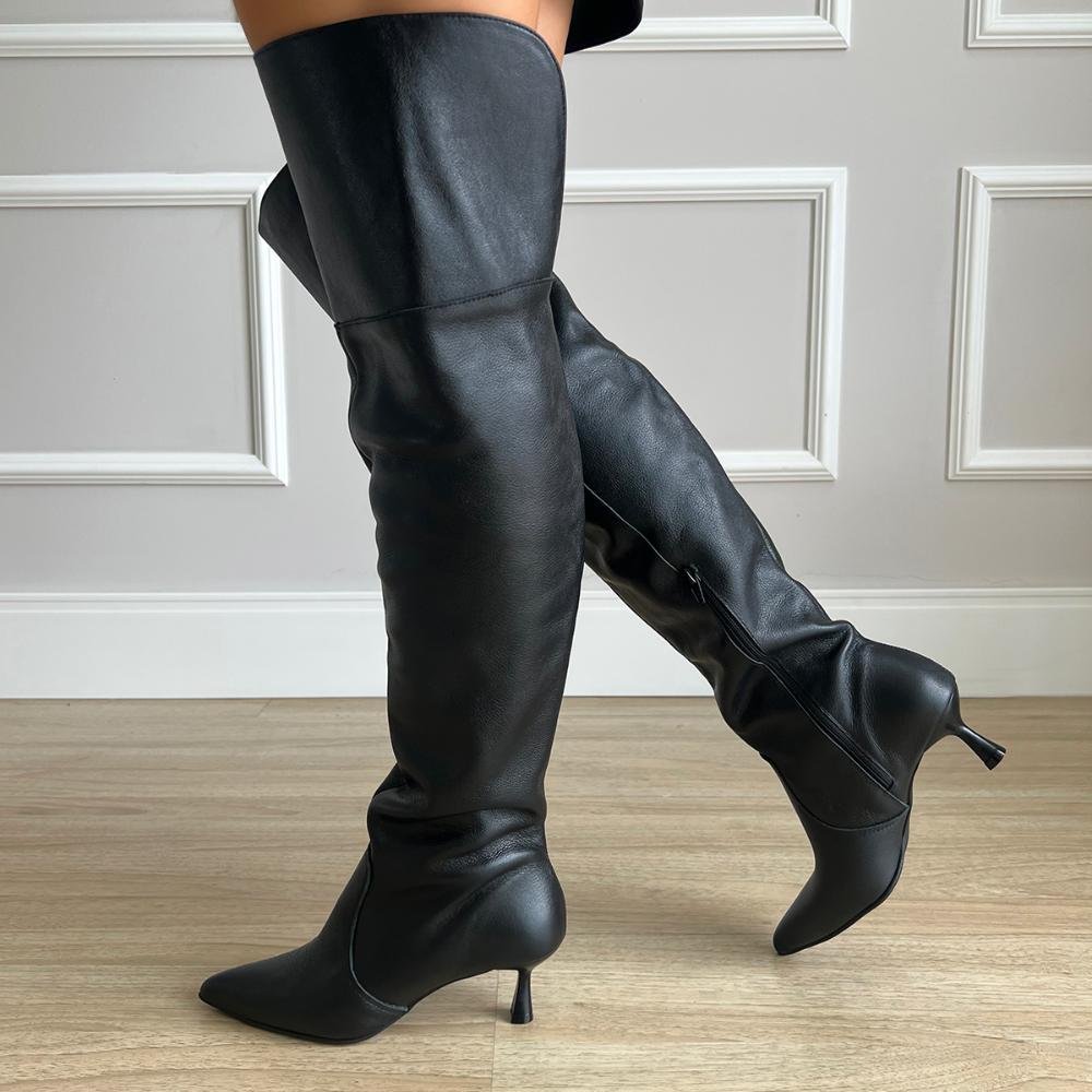 Bota de Couro Legítimo Over The Knee Kayla Preto Preto 6