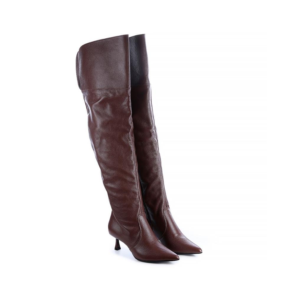 Bota de Couro Legítimo Over The Knee Kayla Marrom Marrom 3