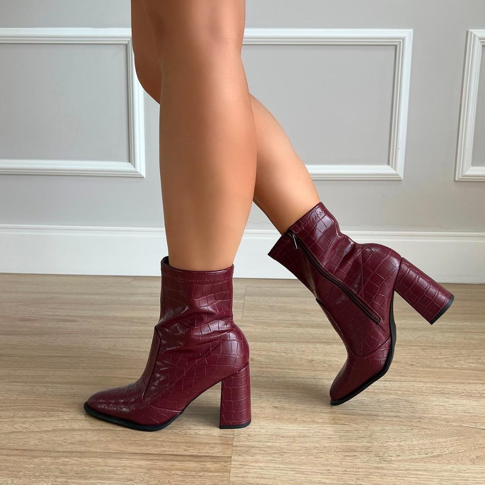 Bota Salto Bloco Julia Bordô Bordô 4