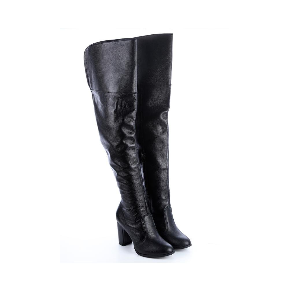 Bota de Couro Legítimo Over The Knee Tina Preto Preto 3