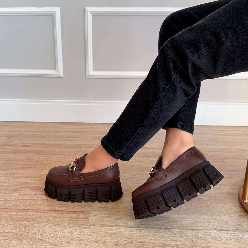 Mocassim Tratorado Couro Legítimo Fivela Laura Marrom Marrom 4