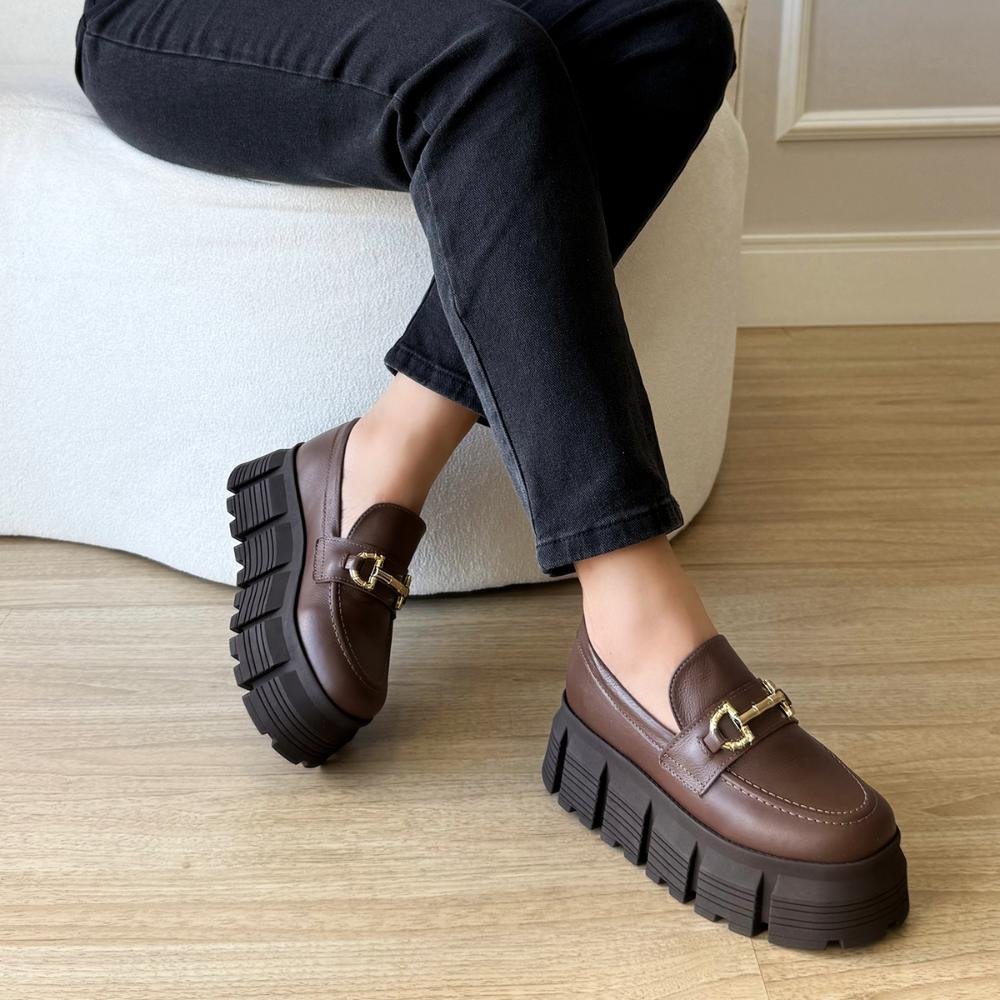 Mocassim Tratorado Couro Legítimo Fivela Laura Marrom Marrom 6