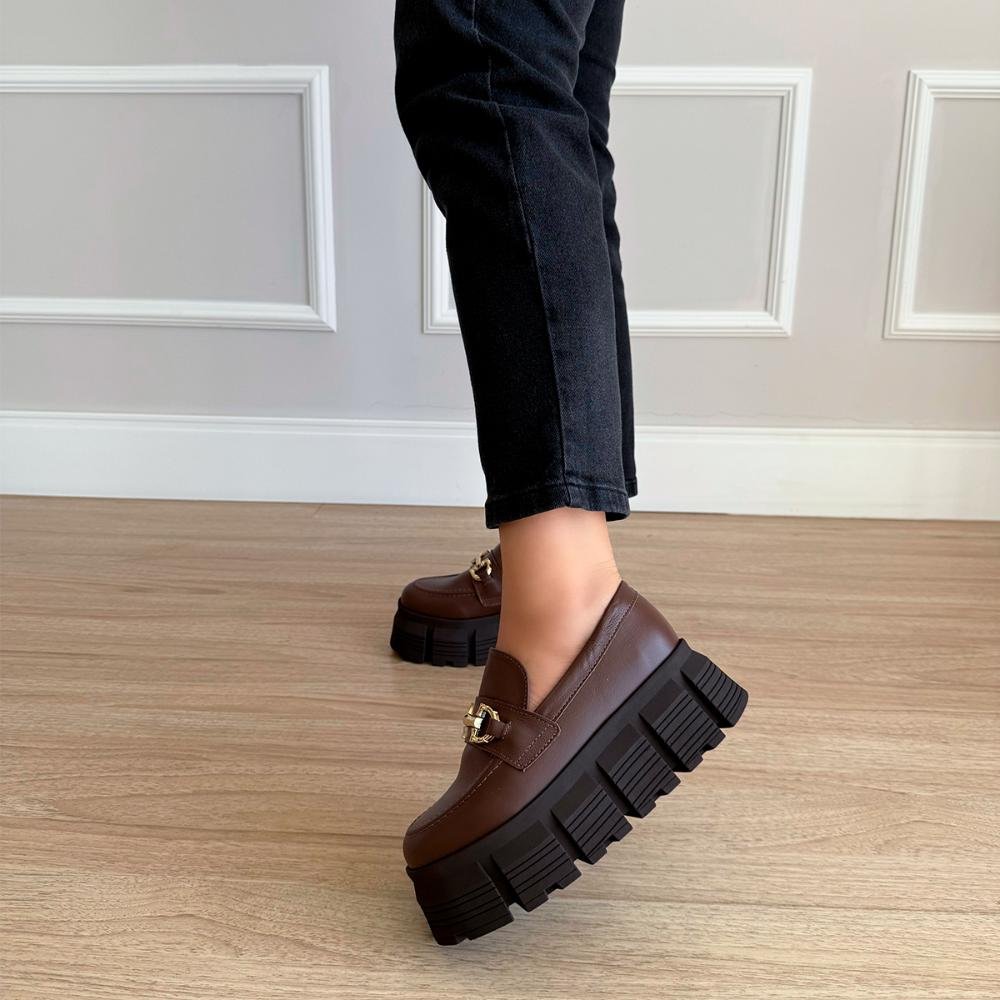 Mocassim Tratorado Couro Legítimo Fivela Laura Marrom Marrom 7