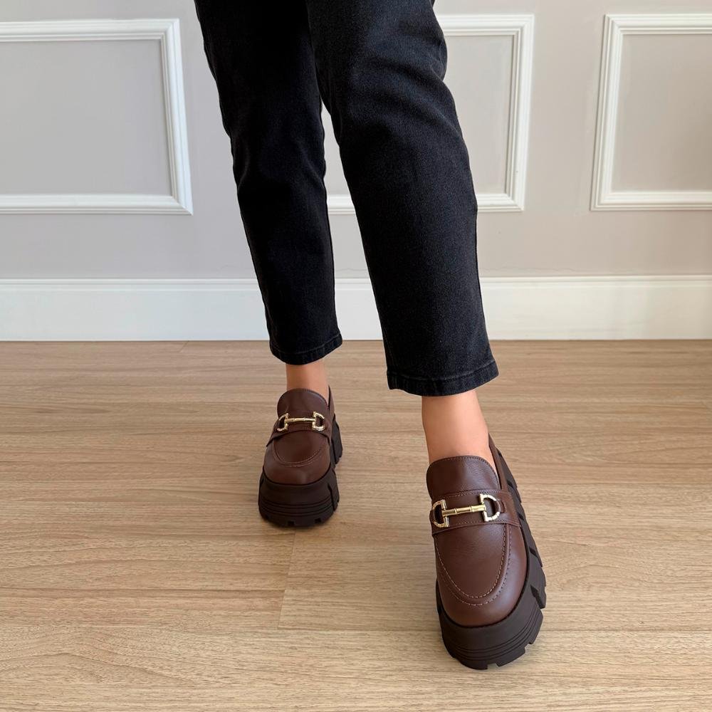 Mocassim Tratorado Couro Legítimo Fivela Laura Marrom Marrom 8