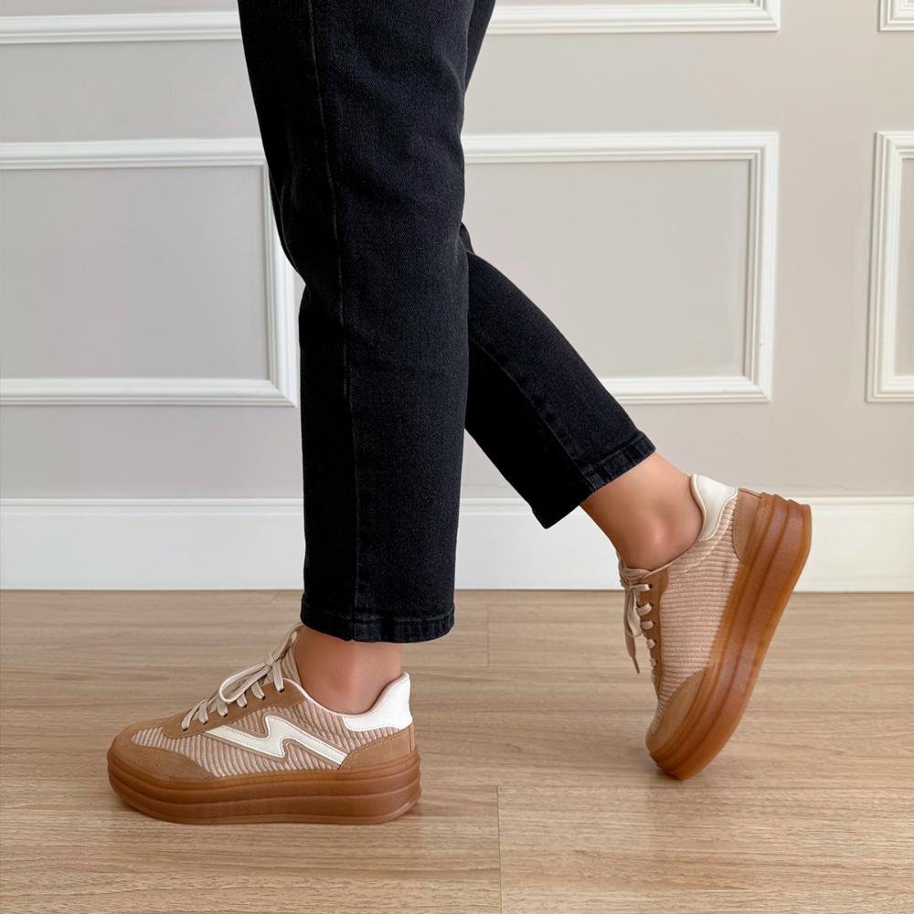 Tênis Plataforma Feminino Jade Bege Bege 2