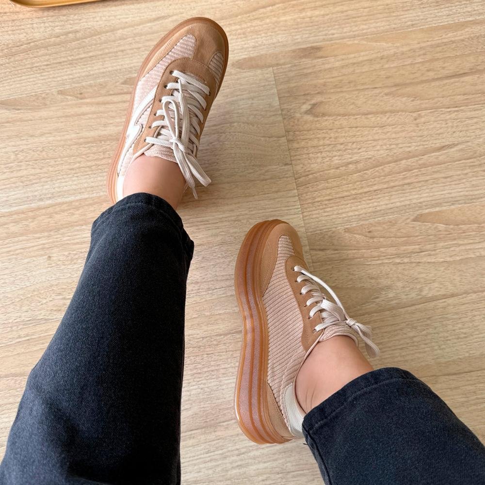 Tênis Plataforma Feminino Jade Bege Bege 5