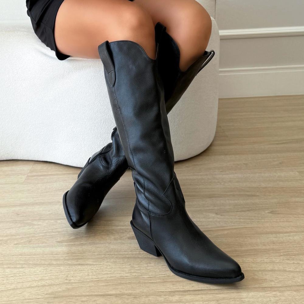 Bota Country Couro Legítimo Giulia Preto Preto 7