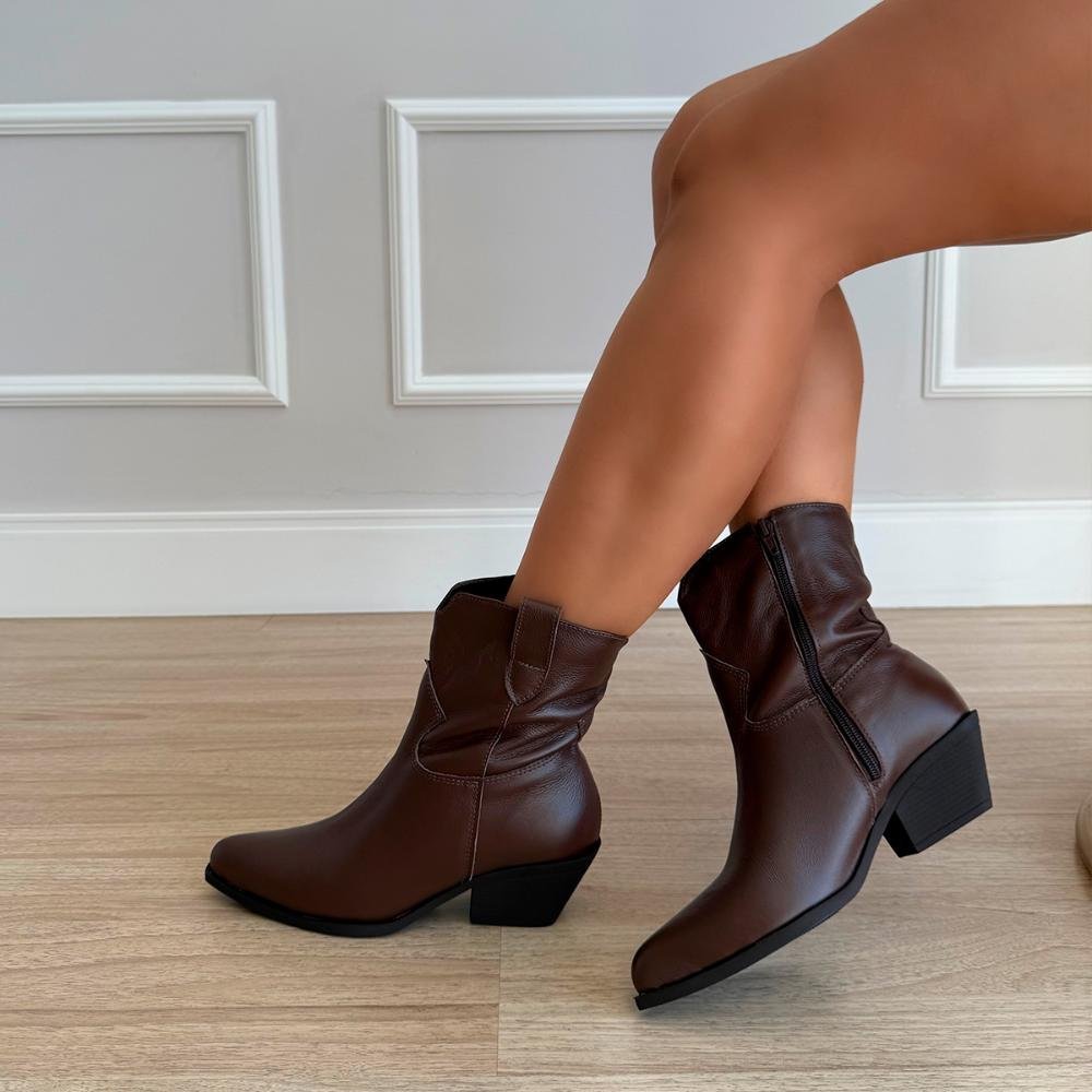Bota Couro Legítimo Cano Curto Giulia Marrom Marrom 2