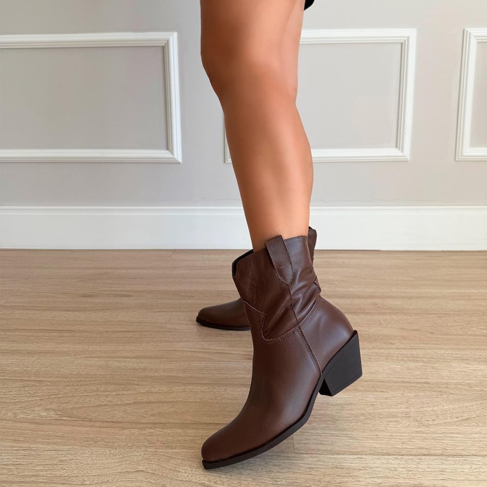 Bota Couro Legítimo Cano Curto Giulia Marrom Marrom 8