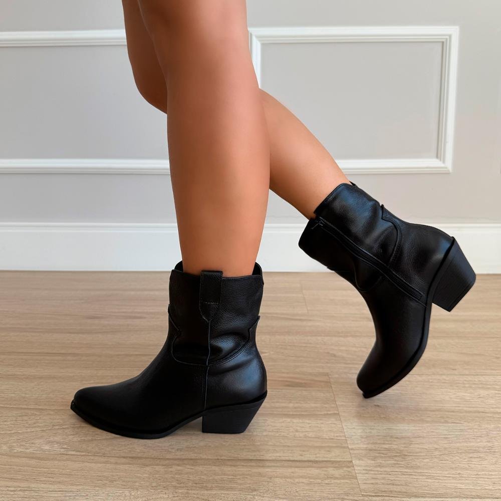 Bota Couro Legítimo Cano Curto Giulia Preto Preto 5