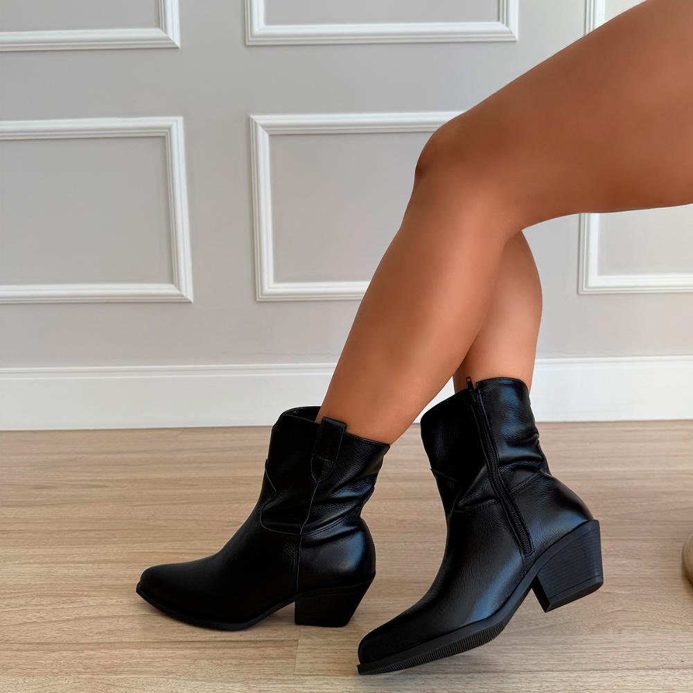 Bota Couro Legítimo Cano Curto Giulia Preto Preto 7