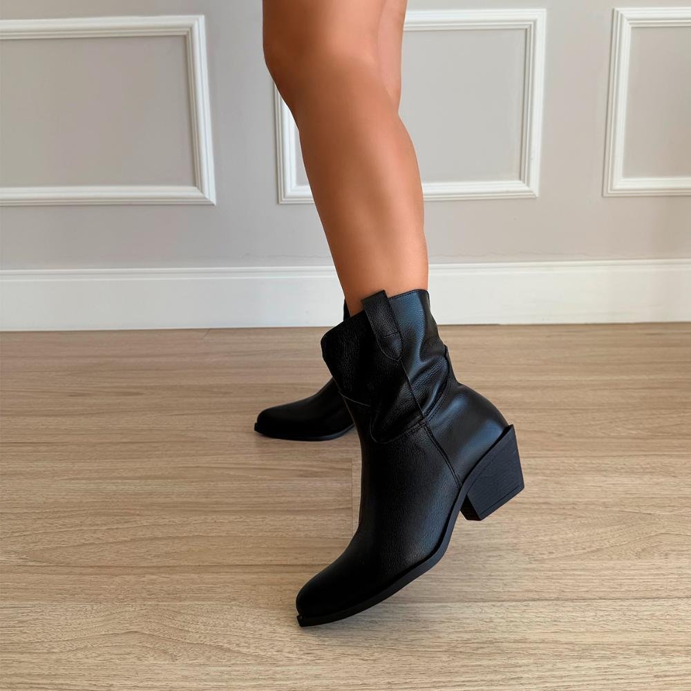 Bota Couro Legítimo Cano Curto Giulia Preto Preto 8
