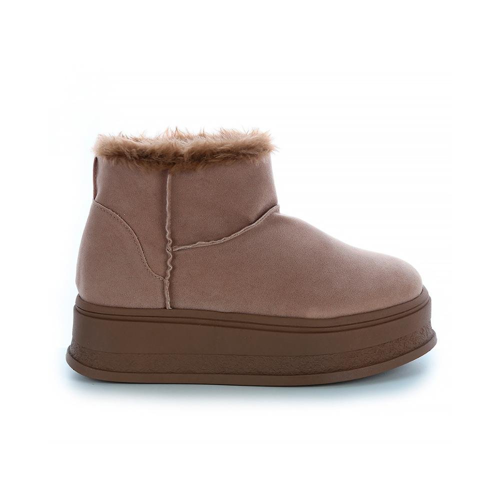 Bota de Pelos Forrada Plataforma Cano Baixo Bege Bege 1