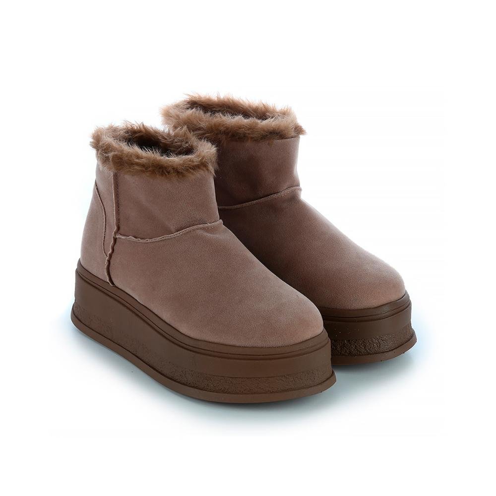 Bota de Pelos Forrada Plataforma Cano Baixo Bege Bege 3