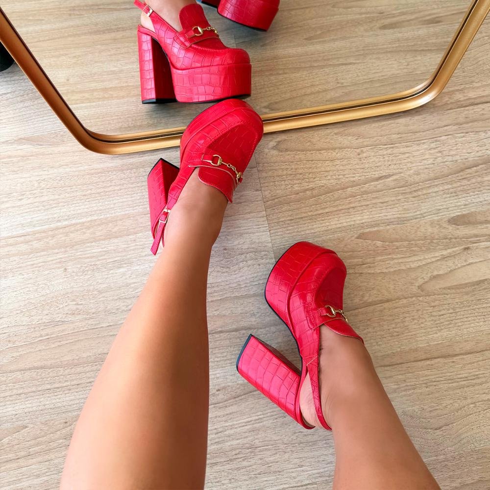 Sapato Slingback Salto Meia Pata Vicky Vermelho Vermelho 4