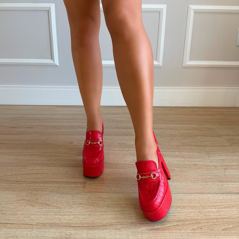 Sapato Slingback Salto Meia Pata Vicky Vermelho Vermelho 6