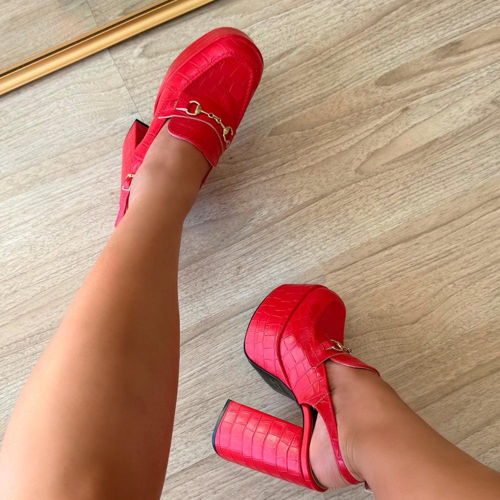 Sapato Slingback Salto Meia Pata Vicky Vermelho Vermelho 8