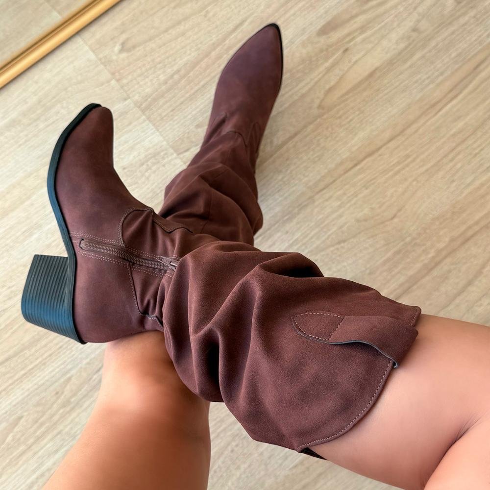 Bota Country Slouchy Joana Camurça Marrom Marrom