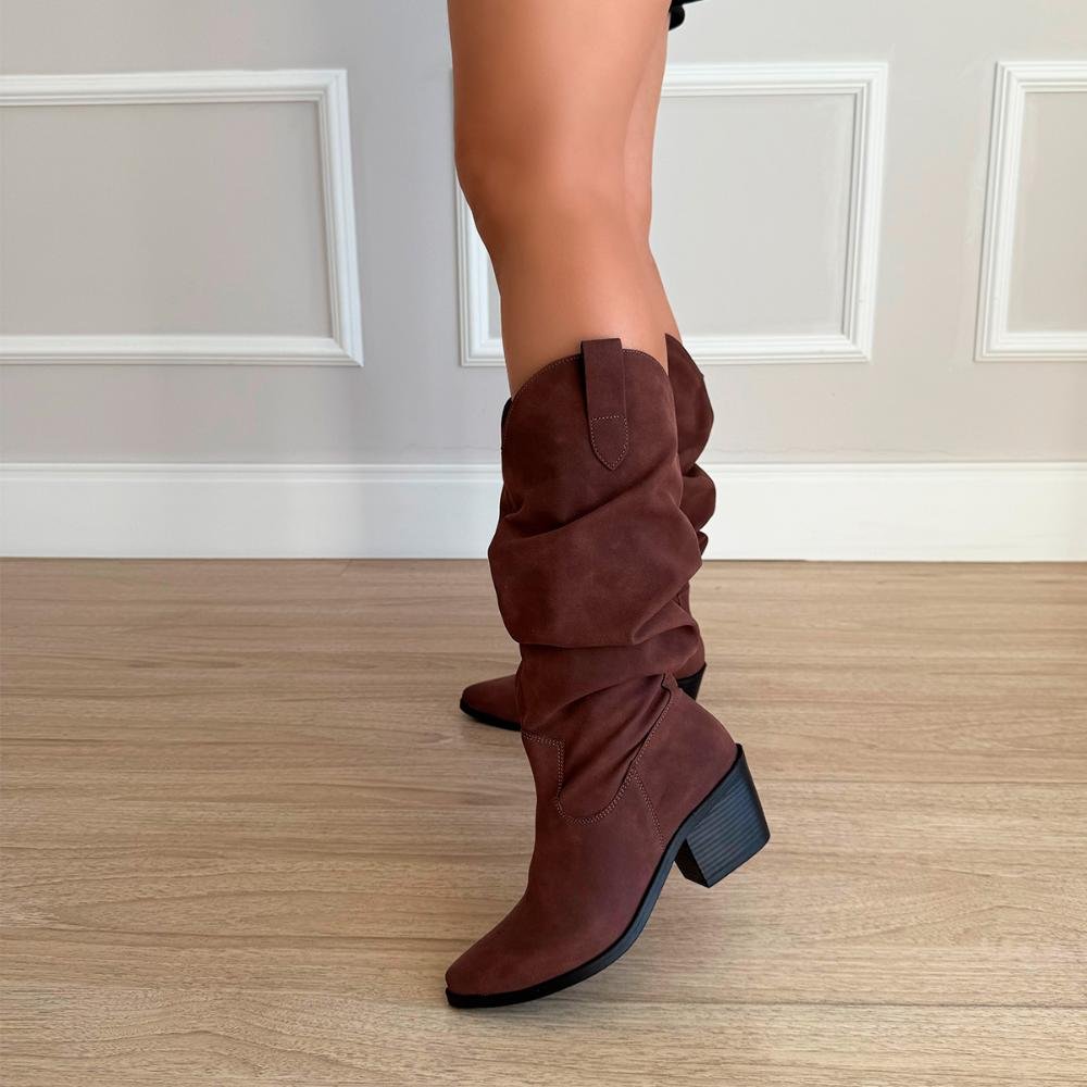 Bota Country Slouchy Joana Camurça Marrom Marrom