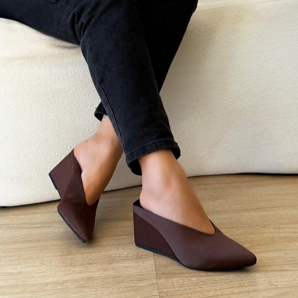 Mule Salto Ludy Cetim Marrom Marrom 7